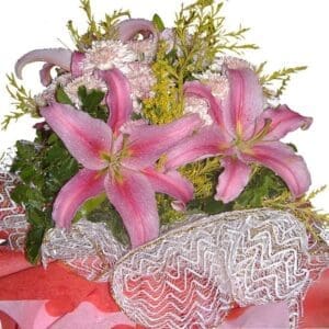Pink Lilies in a mixed bouquet, close up