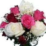 Red, Pink & White Roses Vase close