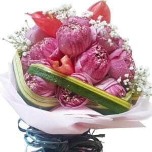 Koh Samui Florist favorite, pink Lotus Lilies in a bouquet, close up