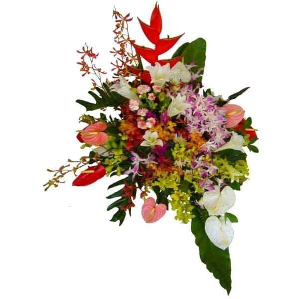 Selection of seasonal tropical flowers in a basket