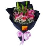 Lilies & Roses Black Wrap Bouquet